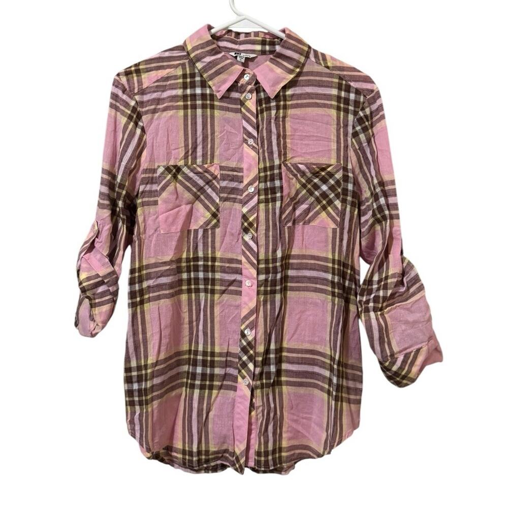Kut from the Kloth Women Size Medium Button Down Shirt Lightweight Cotton Preppy